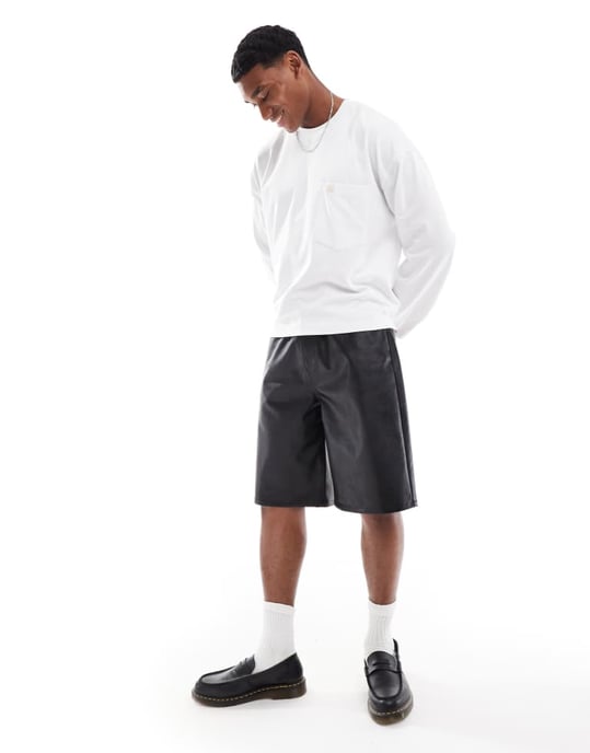 ASOS DESIGN long length faux leather shorts in black - Image 2