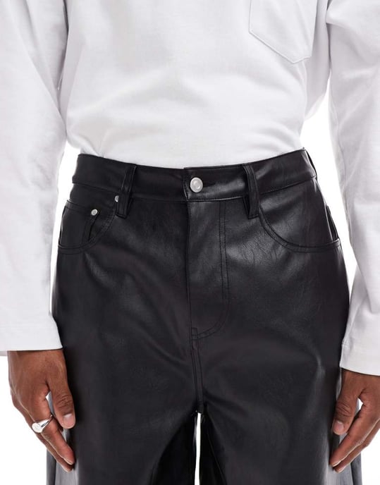 ASOS DESIGN long length faux leather shorts in black - Image 3