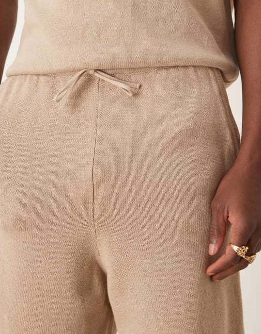 ASOS DESIGN oversized midweight knitted cotton shorts co-ord in stone - Image 3