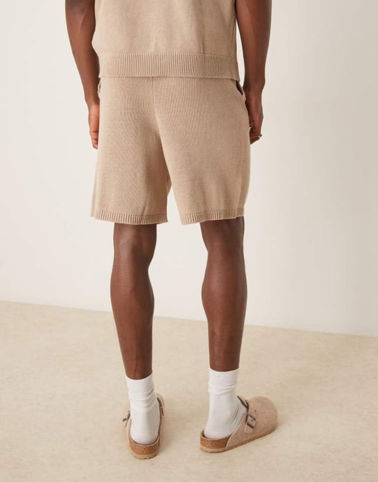 ASOS DESIGN oversized midweight knitted cotton shorts co-ord in stone - Image 4