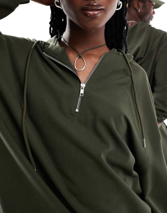 COLLUSION unisex tailored hoodie in olive co-ord - Image 3
