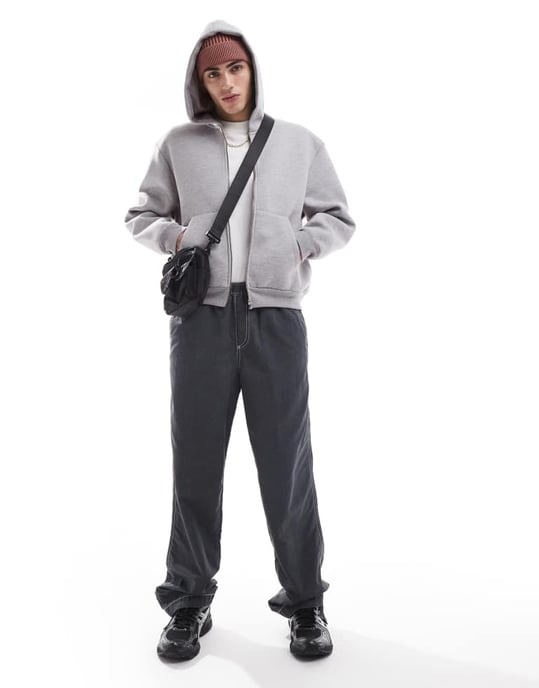 ASOS DESIGN heavyweight relaxed boxy zip through hoodie in scuba-style fabric in grey - Image 2