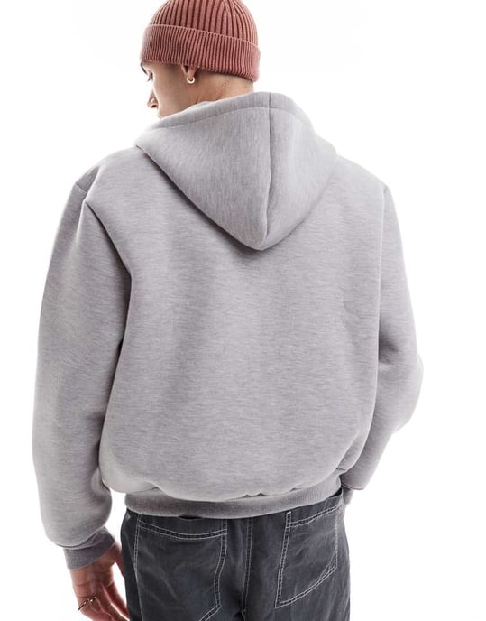 ASOS DESIGN heavyweight relaxed boxy zip through hoodie in scuba-style fabric in grey - Image 3