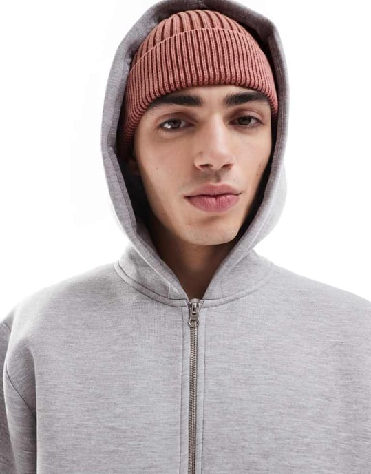 ASOS DESIGN heavyweight relaxed boxy zip through hoodie in scuba-style fabric in grey - Image 4