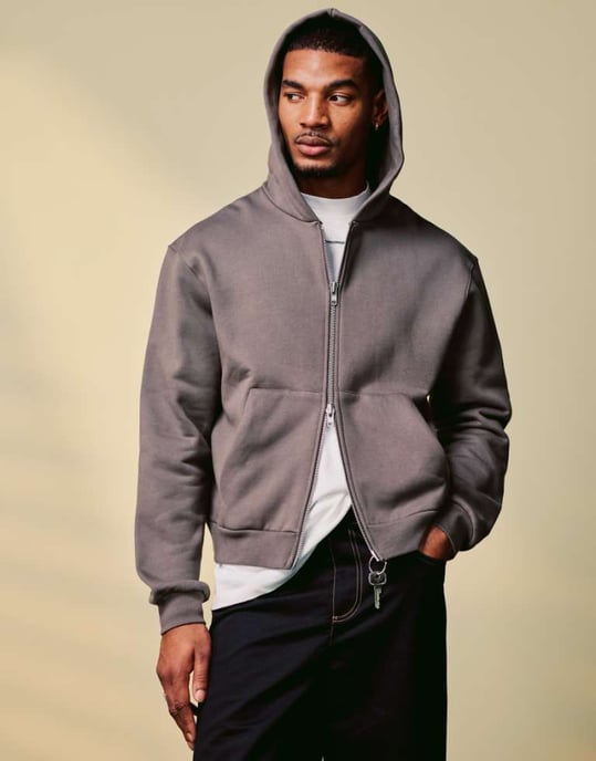 ASOS DESIGN premium heavyweight boxy oversized zip through hoodie 400gsm in light brown - Image 1