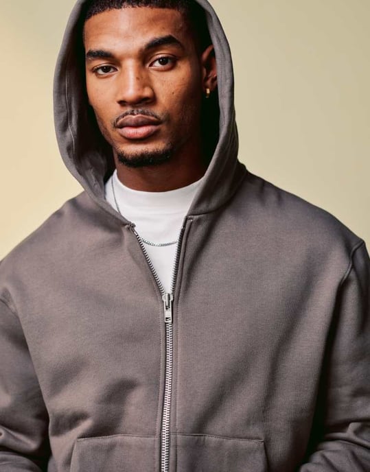 ASOS DESIGN premium heavyweight boxy oversized zip through hoodie 400gsm in light brown - Image 2