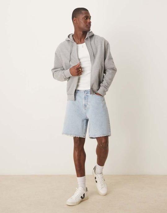 ASOS DESIGN essentials boxy relaxed zip through hoodie in grey marl - Image 3