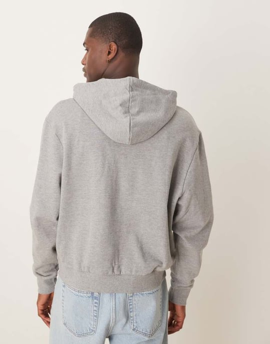 ASOS DESIGN essentials boxy relaxed zip through hoodie in grey marl - Image 4