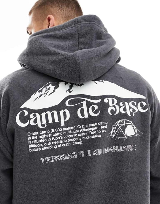 ONLY & SONS oversized fleece hoodie with base camp back print in grey - Image 2