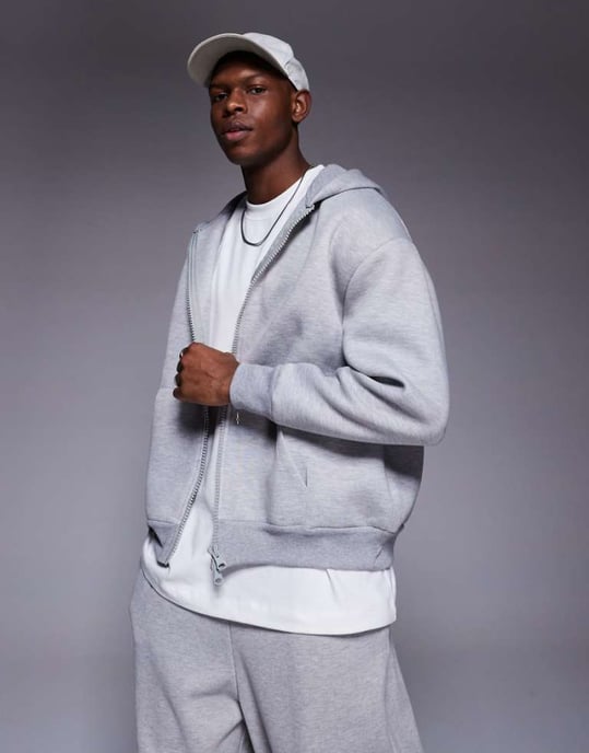 ASOS DESIGN heavyweight relaxed hoodie with zip in scuba-style fabric in grey marl - Image 1
