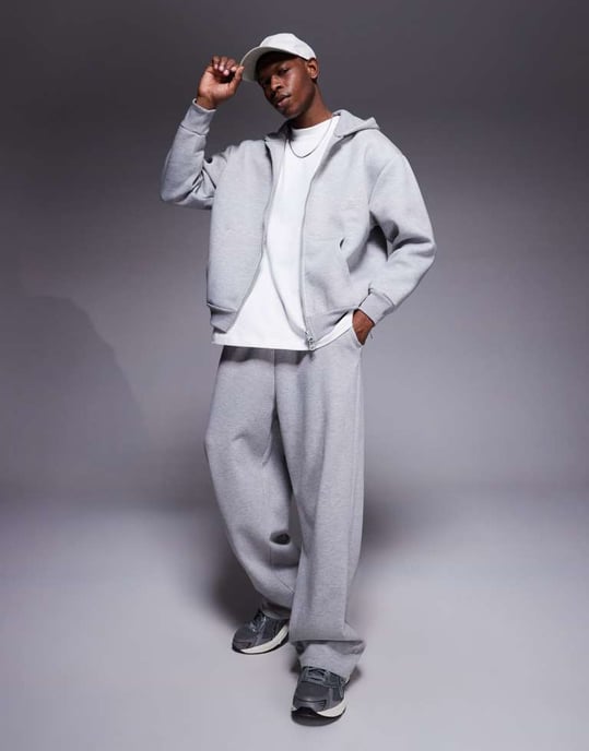 ASOS DESIGN heavyweight relaxed hoodie with zip in scuba-style fabric in grey marl - Image 2