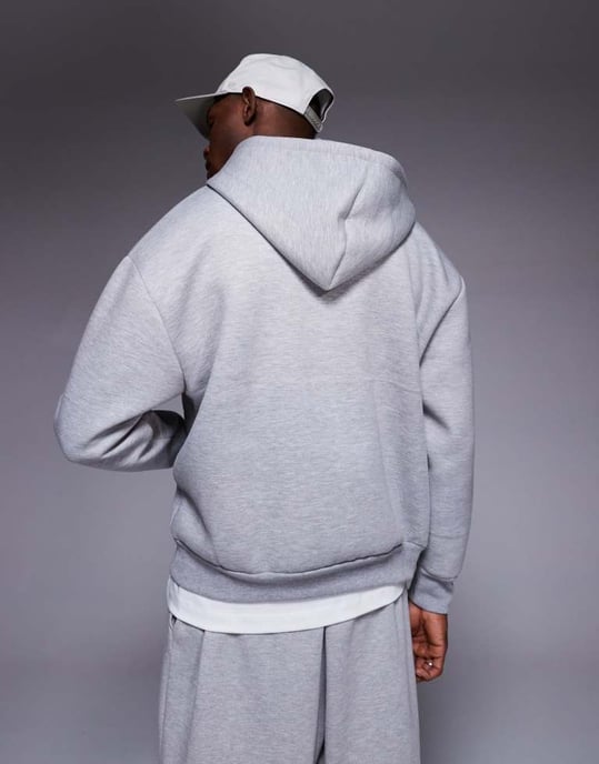ASOS DESIGN heavyweight relaxed hoodie with zip in scuba-style fabric in grey marl - Image 4