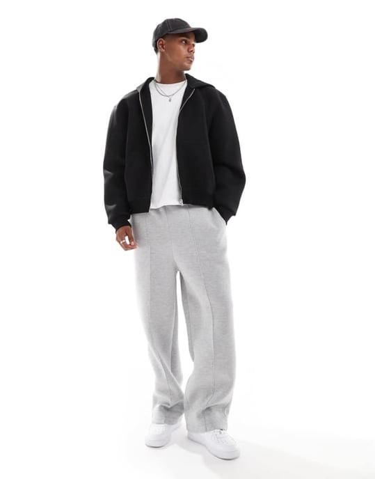 ASOS DESIGN heavyweight relaxed boxy zip through hoodie in scuba-style fabric in black - Image 4