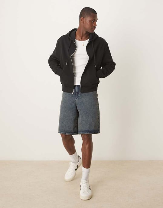 ASOS DESIGN essentials boxy relaxed zip through hoodie in black - Image 3