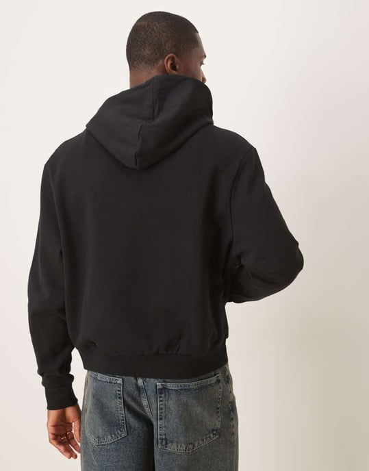 ASOS DESIGN essentials boxy relaxed zip through hoodie in black - Image 4