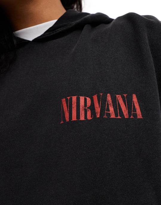 ASOS DESIGN unisex Relaxed hoodie with Nirvana prints in washed black - Image 3