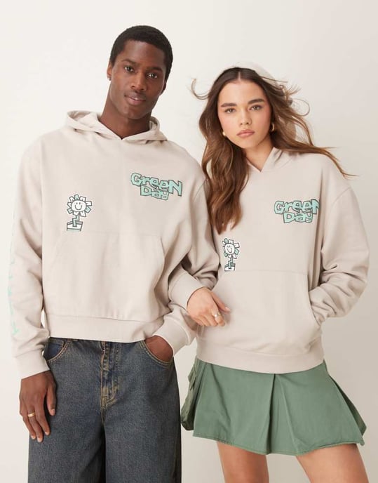 ASOS DESIGN unisex boxy oversized hoodie with Green Day prints in grey - Image 3