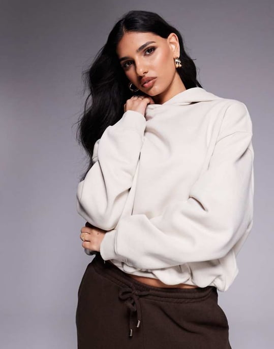 ASOS DESIGN hoodie with bubble hem detail in stone - Image 1