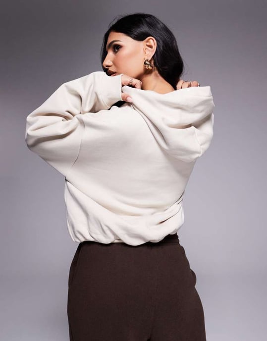 ASOS DESIGN hoodie with bubble hem detail in stone - Image 2