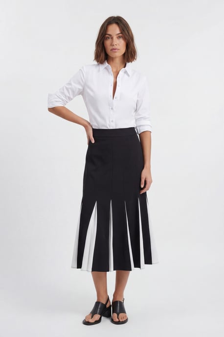 Soft Tailored Contrast Godet Detail Midi Skirt - Image 1