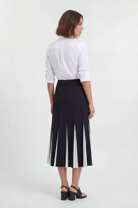 Soft Tailored Contrast Godet Detail Midi Skirt - Image 3