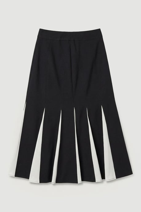 Soft Tailored Contrast Godet Detail Midi Skirt - Image 4