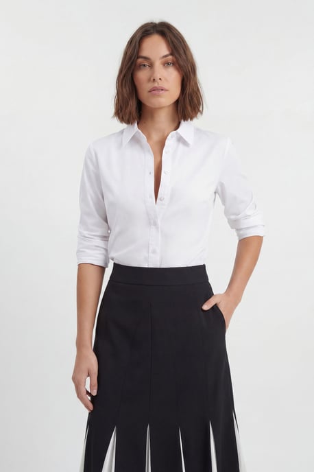Soft Tailored Contrast Godet Detail Midi Skirt - Image 5