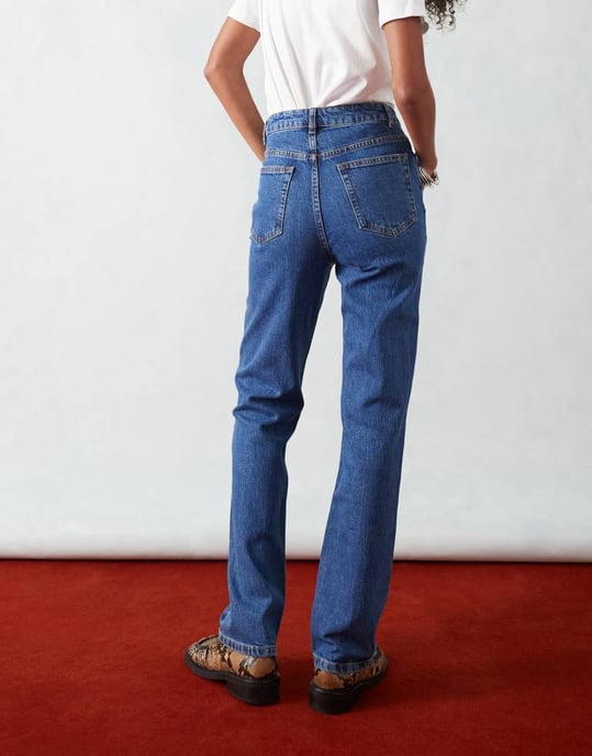 ASOS DESIGN high rise slim straight jean in bright mid blue - Image 2