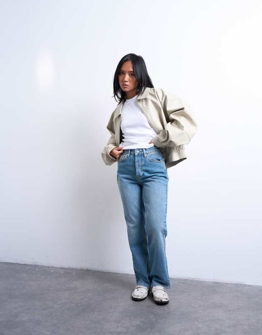 Topshop Petite Kort high rise straight jean in vintage blue - Image 3
