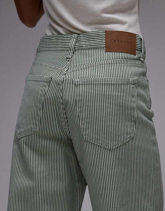 Topshop mid rise loose fit straight jean in green stripe - Image 4