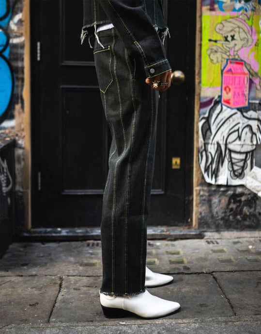 Labelrail x OliBrom seam detail straight leg jeans in washed black co-ord - Image 2