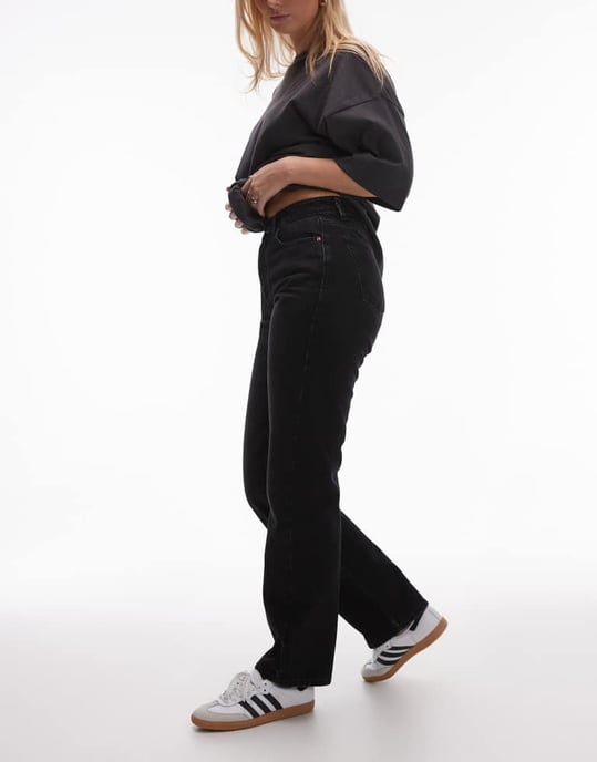 Topshop Hourglass Kort high rise straight jean in washed black - Image 3