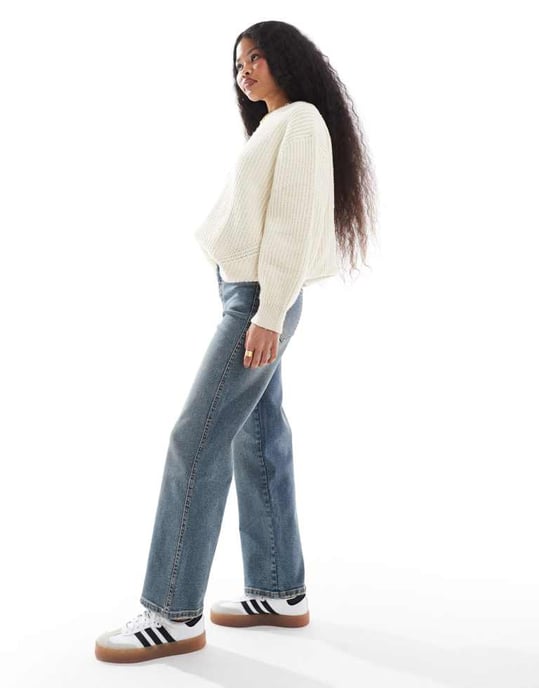 Dr Denim Petite Moxy straight leg jeans in cape mid dirt used - Image 2