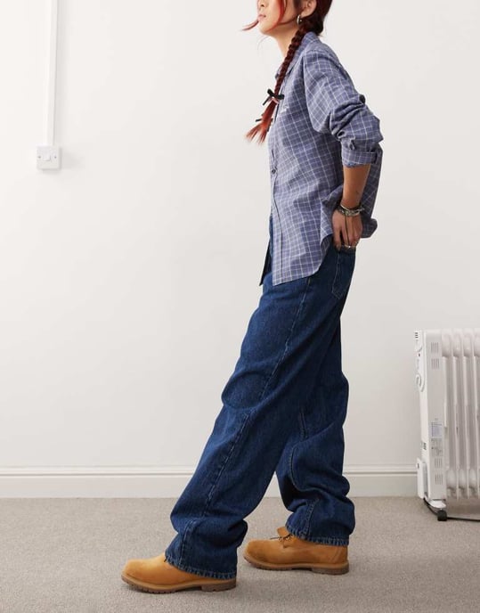 Dr Denim Donna relaxed fit high waist wide straight leg jeans in stream dark retro - Image 3