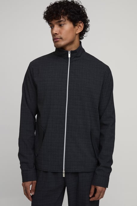 Micro Check Double Zip Funnel Neck Regular Fit Harrington Co-ord - Image 1
