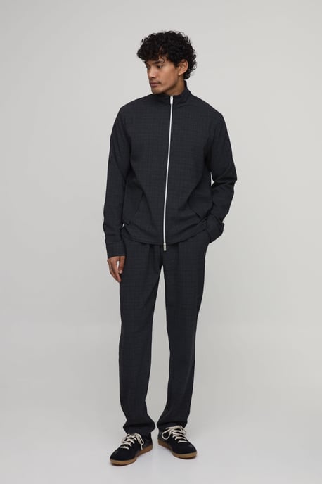 Micro Check Double Zip Funnel Neck Regular Fit Harrington Co-ord - Image 4