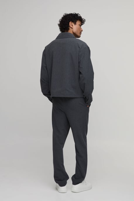 Textured Stripe Double Zip Boxy Harrington Jacket Co-ord - Image 3