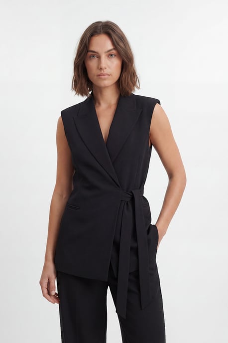 Soft Tailored Wrap Detail Sleeveless Blazer - Image 3