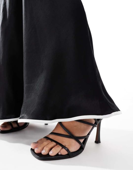 ASOS DESIGN satin bias contrast maxi skirt in black - Image 3