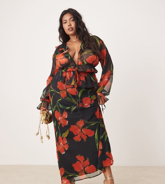 ASOS DESIGN Curve chiffon bias maxi skirt co-ord in floral print - Image 1