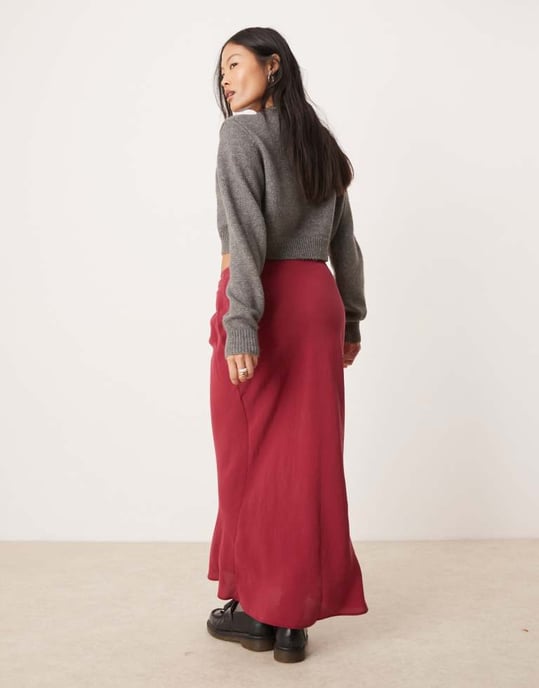 ASOS DESIGN petite bias maxi skirt in red - Image 3