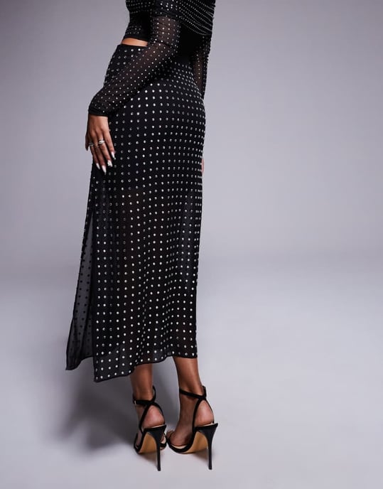 ASOS DESIGN sheer hotfix maxi skirt in black - Image 2