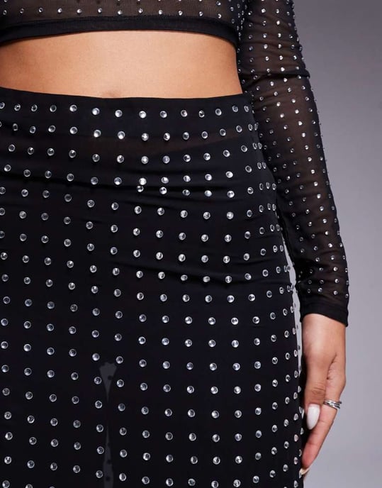 ASOS DESIGN sheer hotfix maxi skirt in black - Image 3