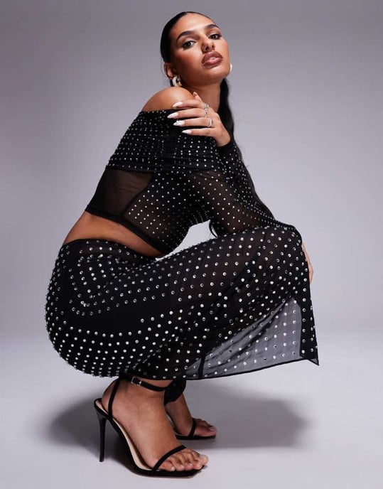 ASOS DESIGN sheer hotfix maxi skirt in black - Image 4