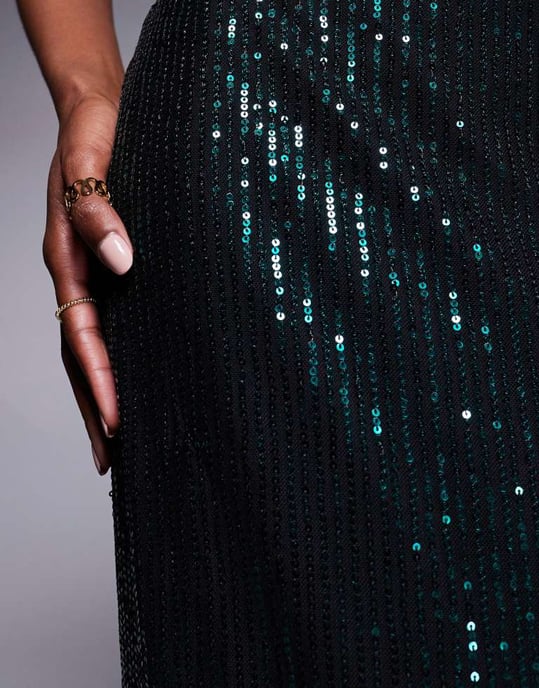 Missyempire back split maxi skirt co-ord in emerald sequin - Image 3
