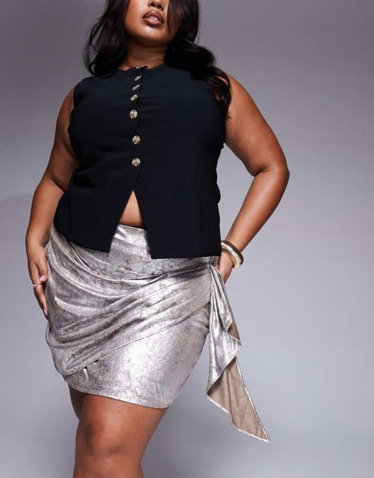 ASOS DESIGN Curve twist detail metallic leather look mini skirt in silver - Image 4
