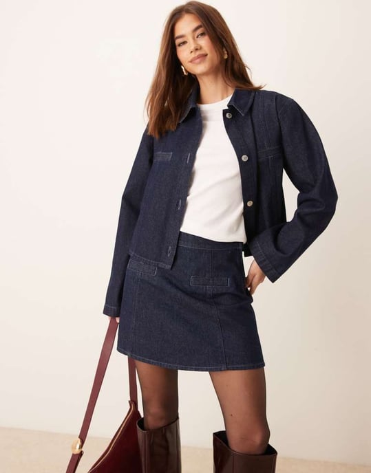 ASOS DESIGN denim tailored mini skirt with seam details in indigo - Image 2