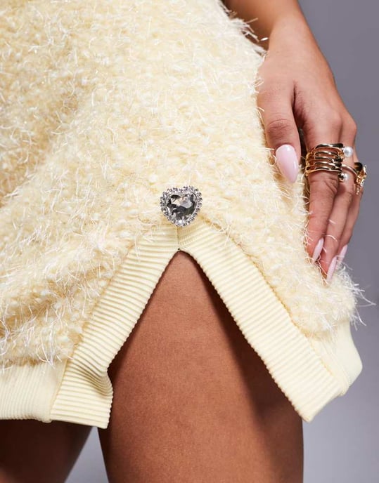ASOS LUXE co-ord textured knit mini skirt in Buttermilk - Image 3