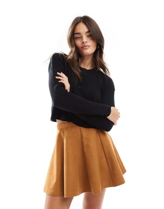 ASOS DESIGN flippy faux suede mini skirt in tan - TAN - Image 1