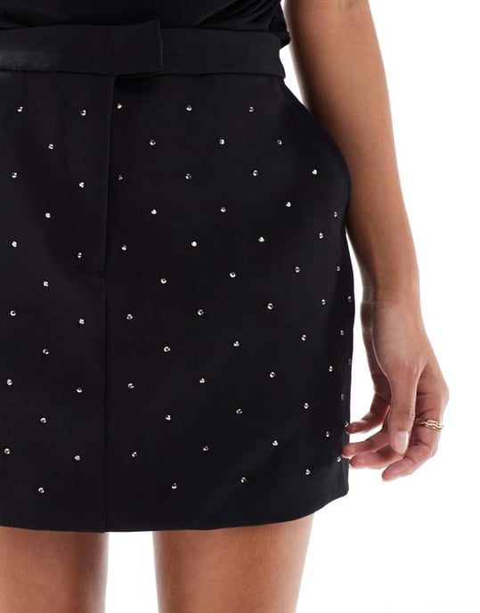 ASOS DESIGN Petite hotfix tailored mini skirt in black - Image 4